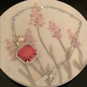 Cream Pearl Necklace with Pink Swarovski Crystal